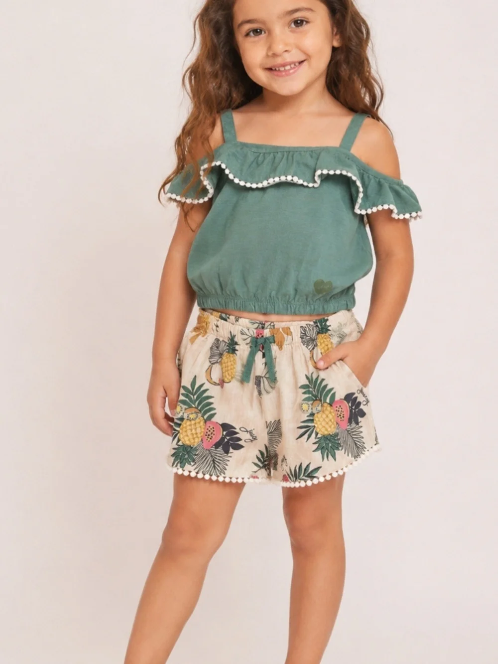 Green Ruffle Strap Tank Top for Kids